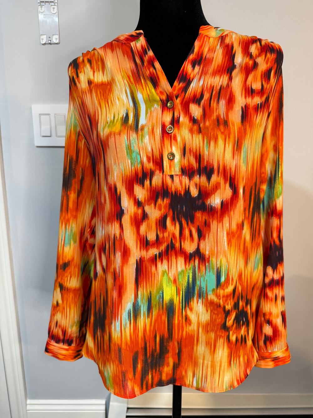 Zac & Rachel Brushstroke Abstract Chiffon Blouse Women's Small EUC